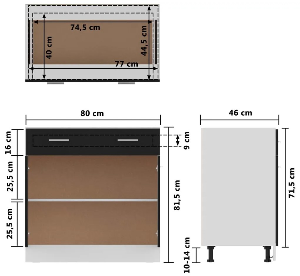 Ντουλάπι με Συρτάρι Μαύρο 80x46x81,5 εκ. Επεξ. Ξύλο - Μαύρο