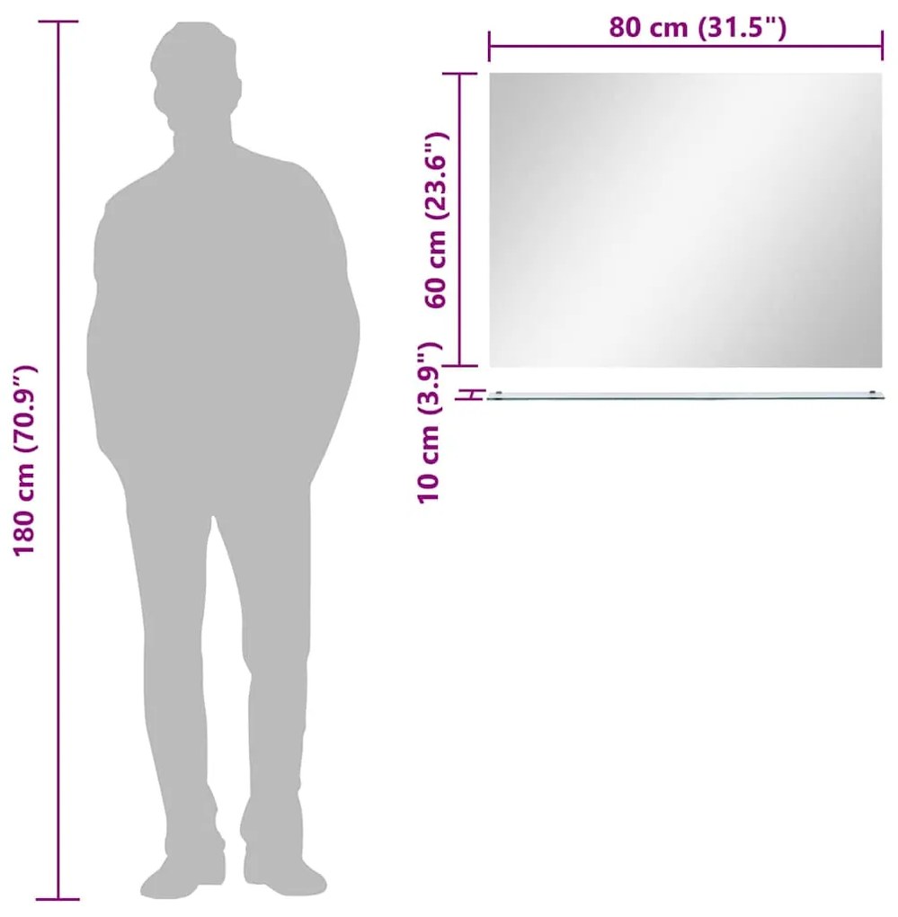 vidaXL Καθρέφτης Τοίχου με Ράφι 80 x 60 εκ. από Ψημένο Γυαλί