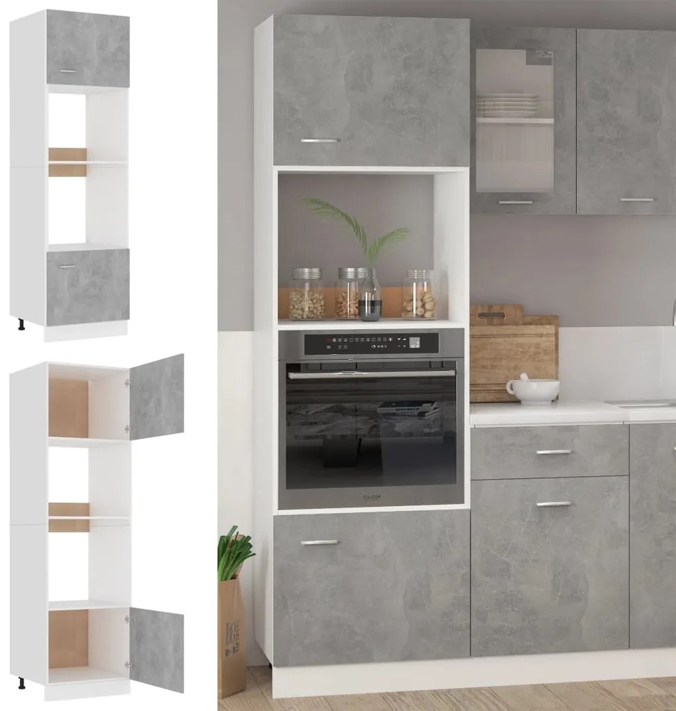 vidaXL Ντουλάπι Φούρνου Μικροκυμάτων Γρκι Σκυρ. 60x57x207εκ Επεξ Ξύλο