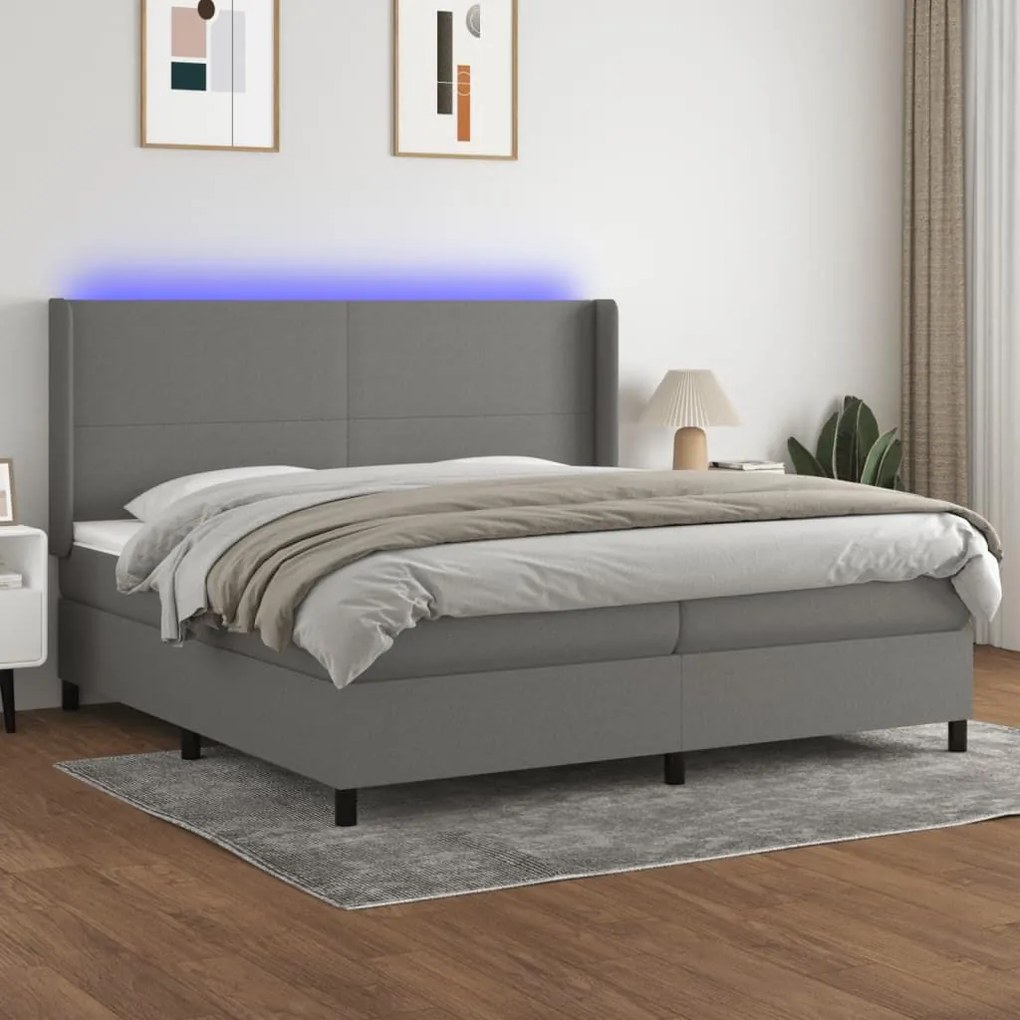 ΚΡΕΒΑΤΙ BOXSPRING ΜΕ ΣΤΡΩΜΑ &amp; LED ΣΚ.ΓΚΡΙ 200X200ΕΚ. ΥΦΑΣΜΑΤΙΝΟ 3138182