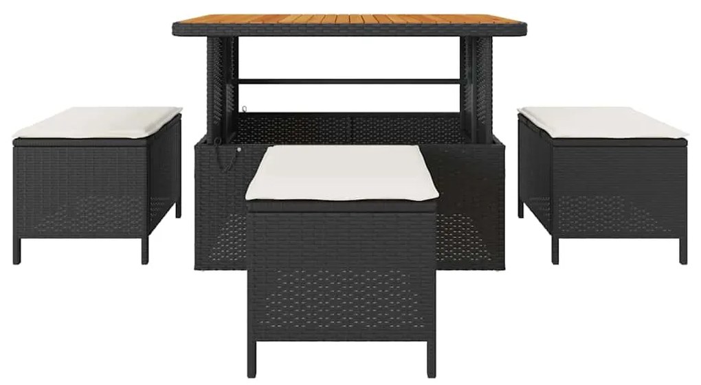 vidaXL Σέτ φαγητού για κήπο Μαύρο Πολυ ράταν