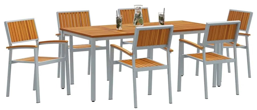 vidaXL Σέτ φαγητού για κήπο 7 pcs Γκρι και καφέ 180 x 90 x 75 cm