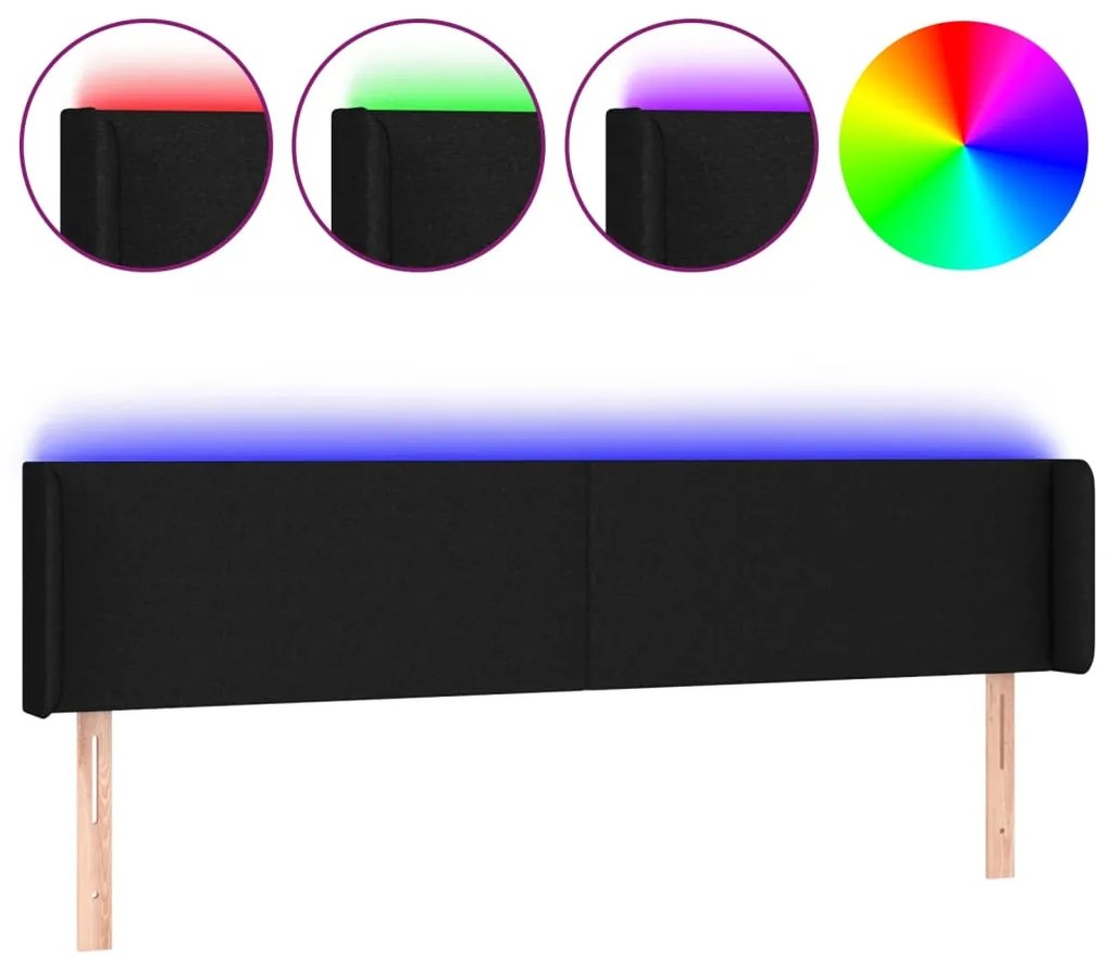 vidaXL Κεφαλάρι Κρεβατιού LED Μαύρο 163x16x78/88 εκ. Υφασμάτινο