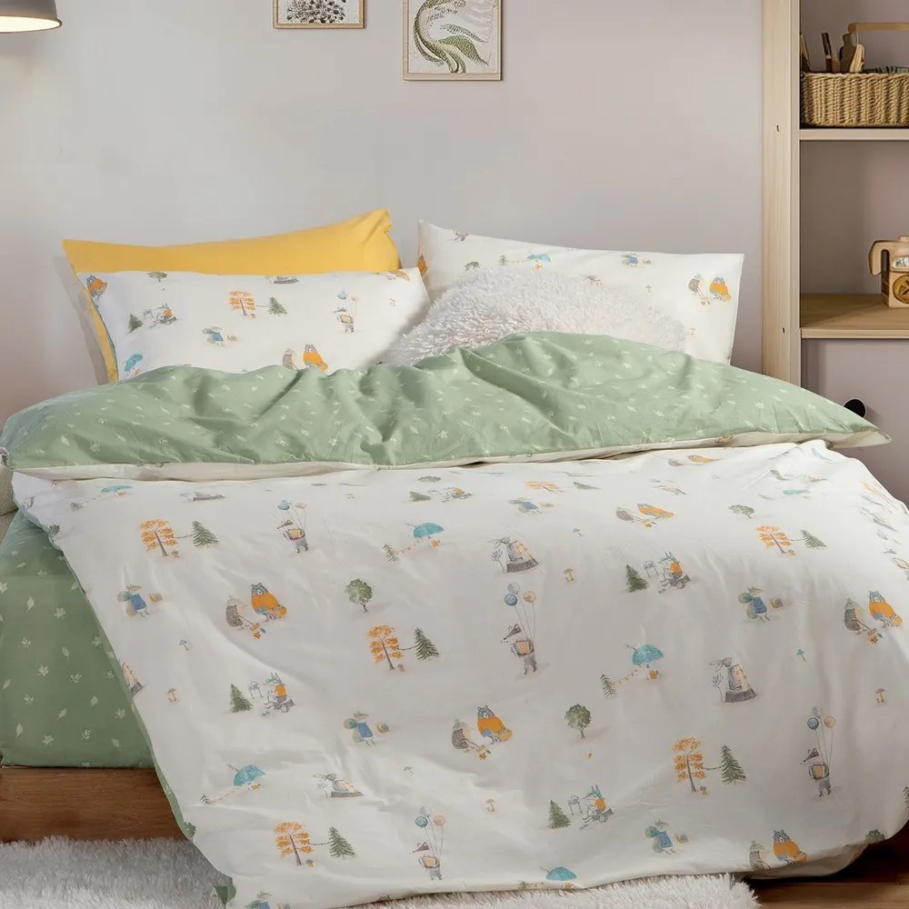Σεντόνια Παιδικά Woodland Party (Σετ 3τμχ) Ecru Nef-Nef Homeware Μονό 170x260cm 100% Βαμβάκι