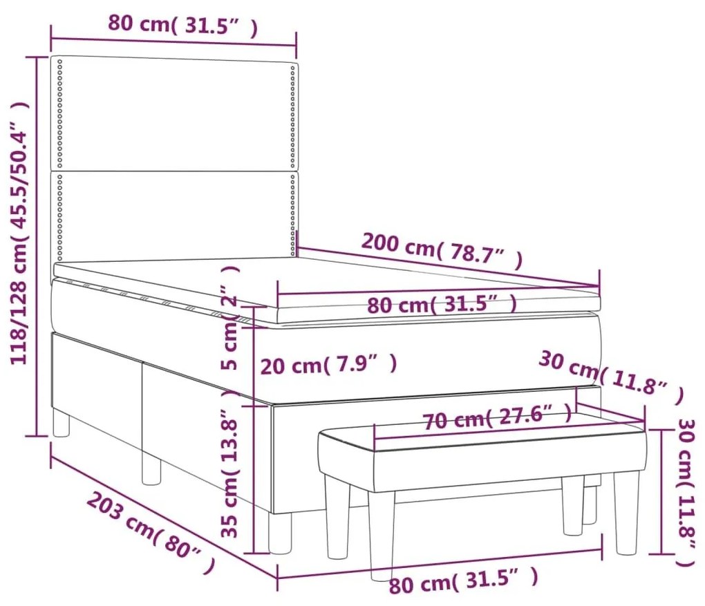 Κρεβάτι Boxspring με Στρώμα Μαύρο 80 x 200 εκ. Βελούδινο - Μαύρο