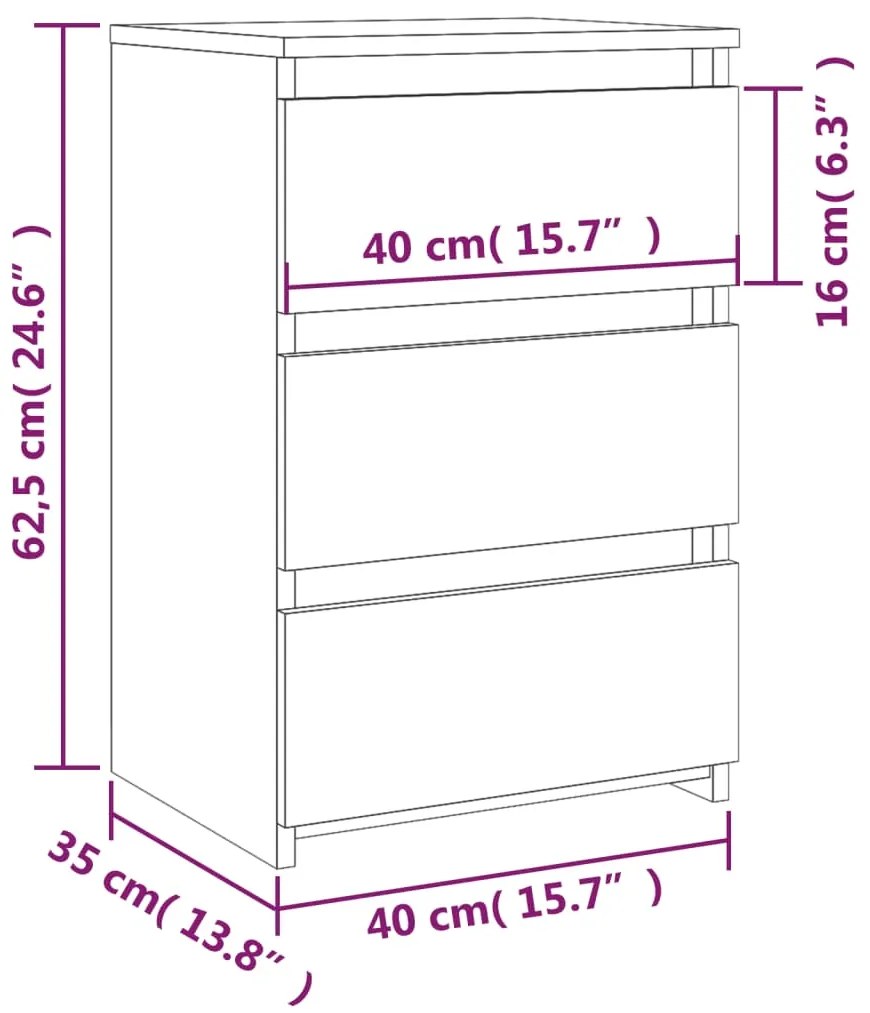 Κομοδίνο Καπνιστή Δρυς 40x35x62,5 εκ. από Επεξεργασμένο Ξύλο - Καφέ