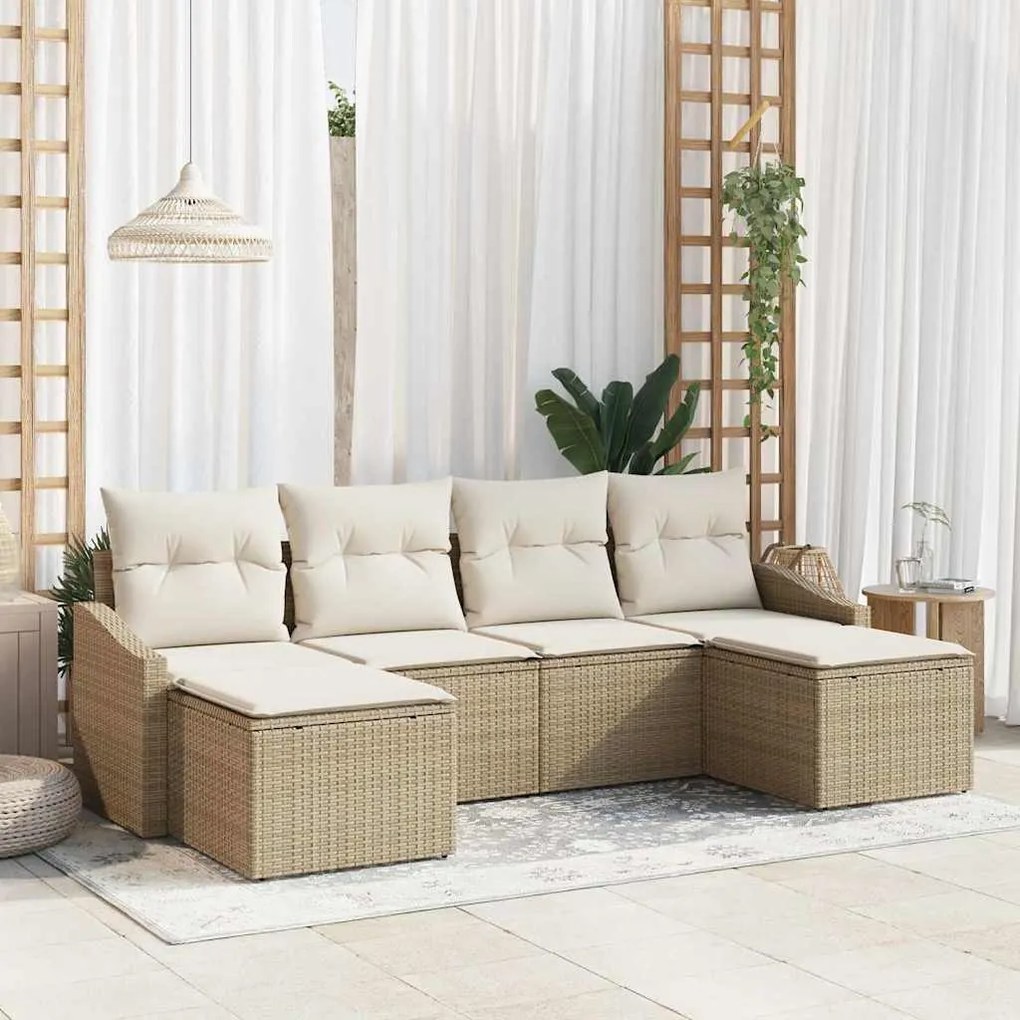 vidaXL Σετ Καναπέ Κήπου 6 pcs Μπεζ Πολυ ράταν