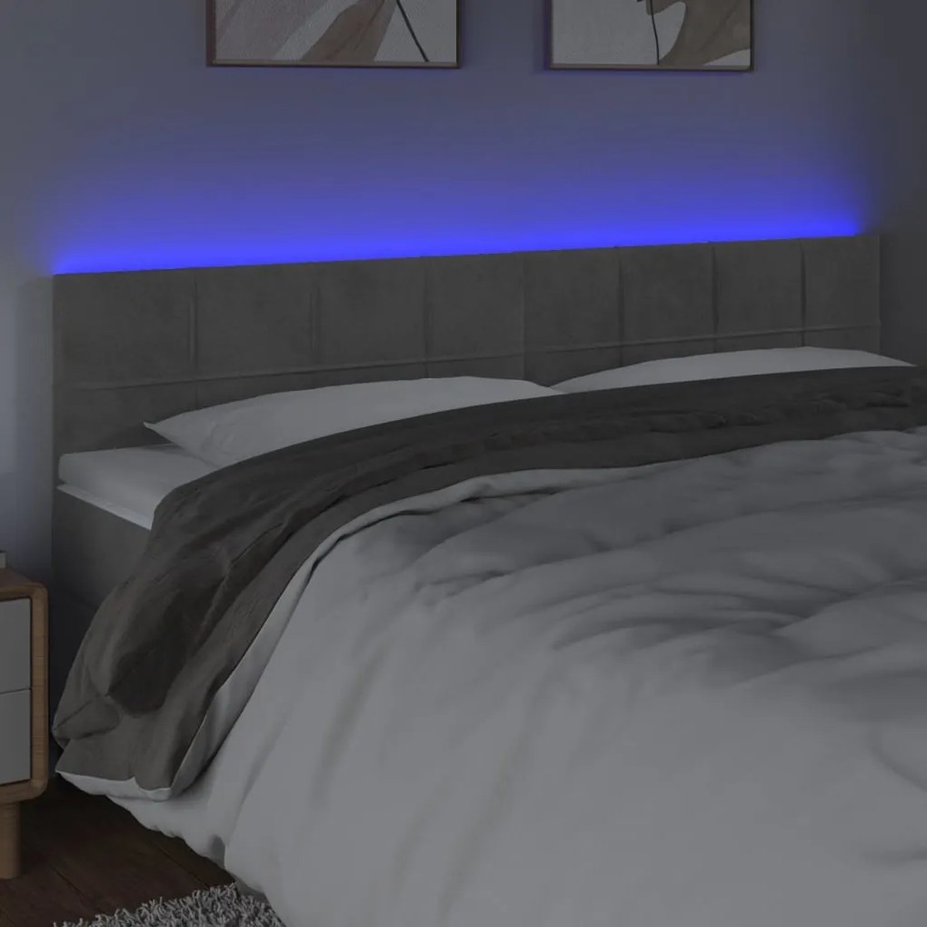 Κεφαλάρι Κρεβατιού LED Ανοιχτό Γκρι 160x5x78/88 εκ. Βελούδινο 3121666