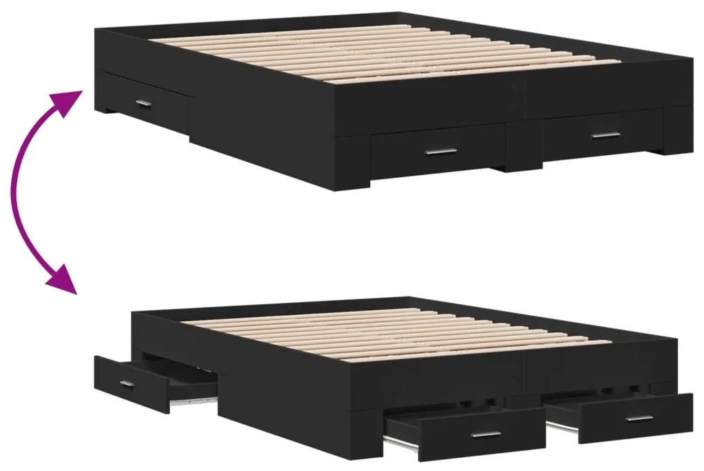 vidaXL Πλαίσιο Κρεβατιού με Συρτάρια Μαύρο 120x200 εκ Επεξεργ. Ξύλο