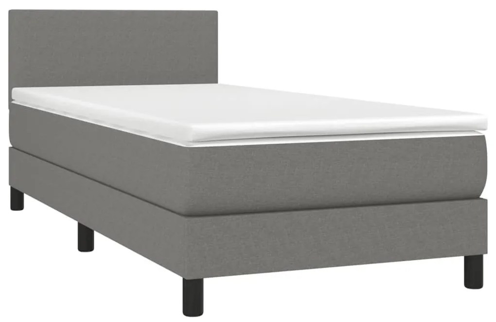 Κρεβάτι Boxspring με Στρώμα Σκούρο Γκρι 90x190 εκ. Υφασμάτινο - Γκρι