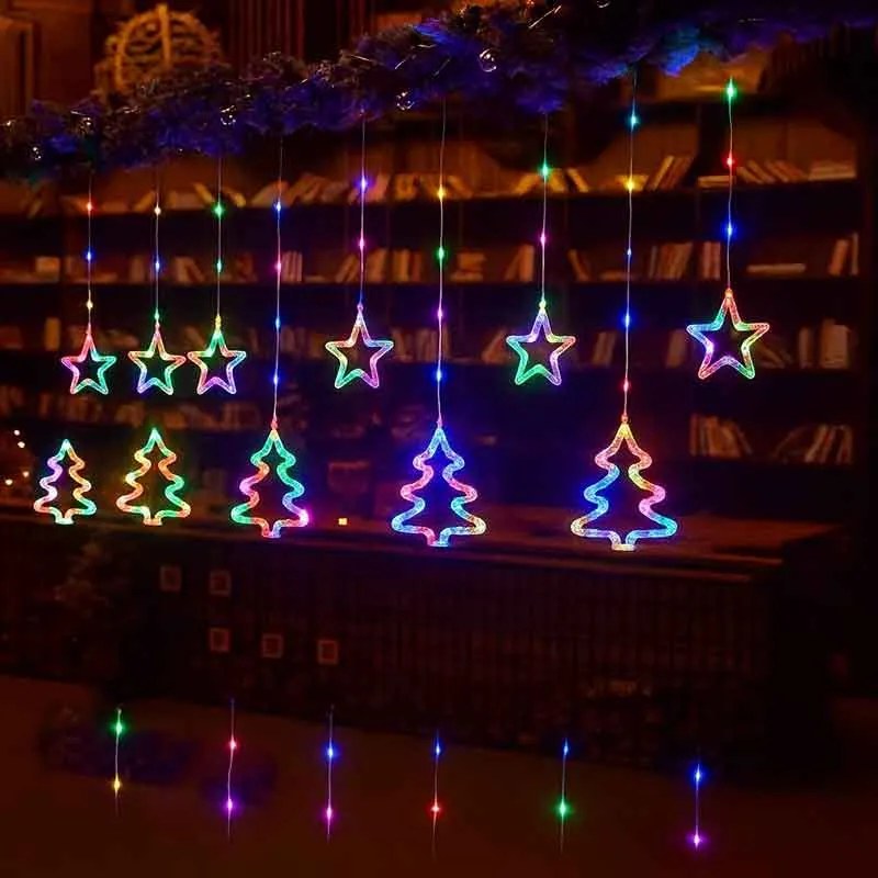 Χριστουγεννιάτικα Φωτάκια Κουρτίνα Δεντράκια & Αστεράκια Πολύχρωμα 10L 3M - Christmas decoration lights RGB-082253-195927