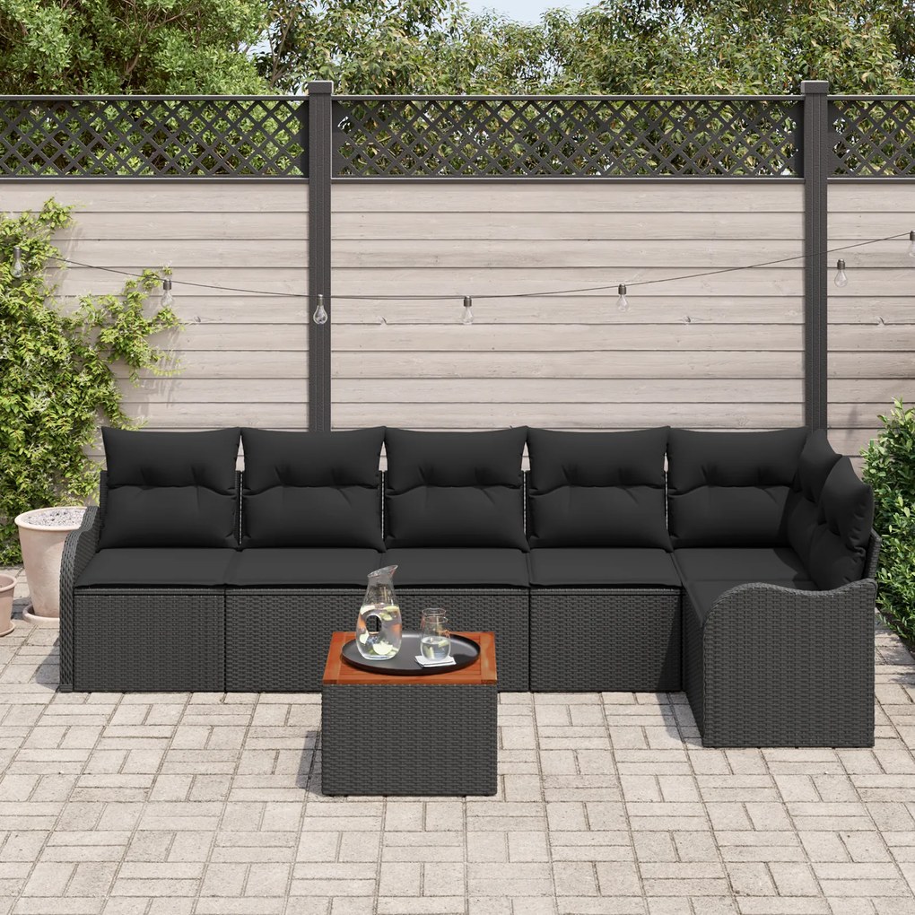 vidaXL Σετ Καναπέ Κήπου 7 pcs Μαύρο Μεγάλο Ρατάν, Ξύλο