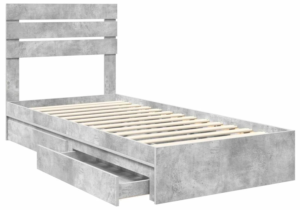 vidaXL Κρεβάτι Αποθήκης Σκυρόδεμα Γκρι 100 x 200 cm Επεξεργασμένο ξύλο