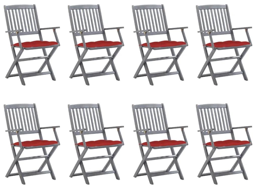 3078283 vidaXL Καρέκλες Εξ. Χώρου Πτυσσόμενες 8 τεμ. Ξύλο Ακακίας με Μαξιλάρια Γκρι, 1 Τεμάχιο