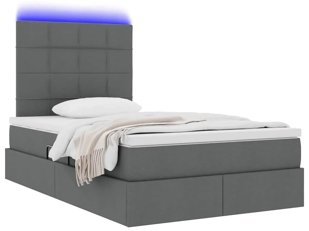 vidaXL Κρεβάτι με αποθηκευτικό χώρο και LED Σκούρο Γκρι 120 x 200 cm