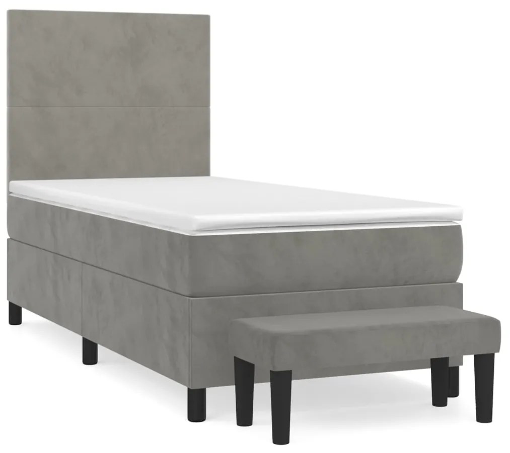 vidaXL Κρεβάτι Boxspring με Στρώμα Ανοιχτό Γκρι 90x200 εκ. Βελούδινο