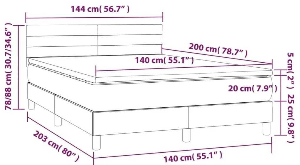 Κρεβάτι Boxspring με Στρώμα Ανοιχτό Γκρι 140x200 εκ. Υφασμάτινο - Γκρι