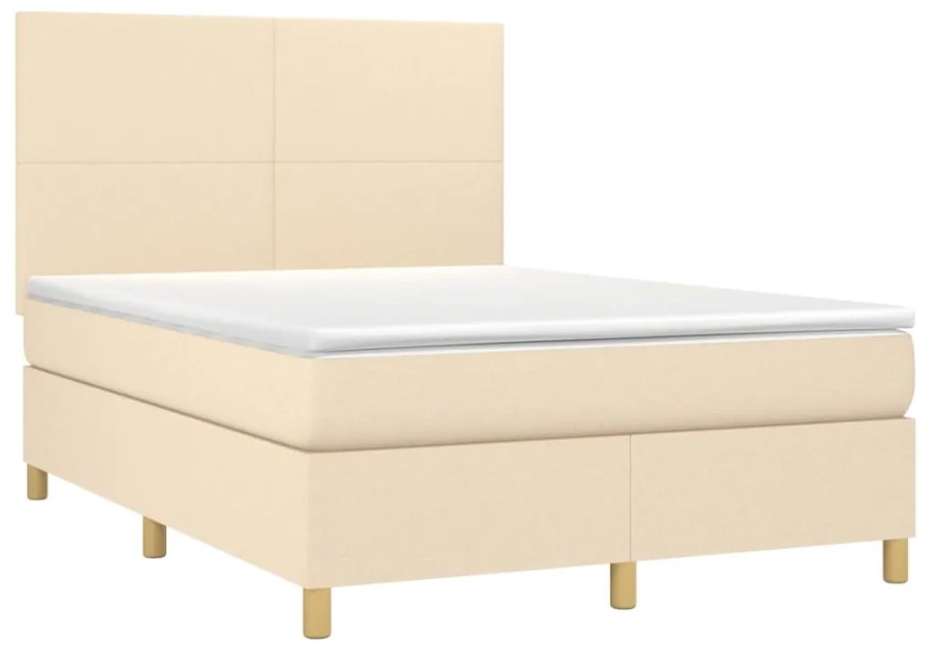 Κρεβάτι Boxspring με Στρώμα Κρεμ 140x200 εκ. Υφασμάτινο - Κρεμ