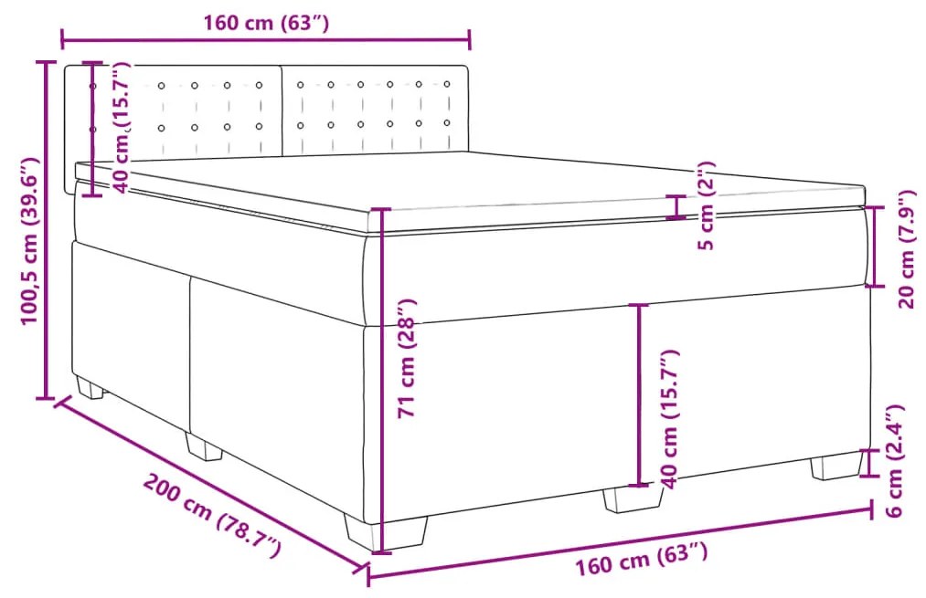 Κρεβάτι Boxspring με Στρώμα Σκούρο Καφέ 160x200 εκ Υφασμάτινο - Καφέ