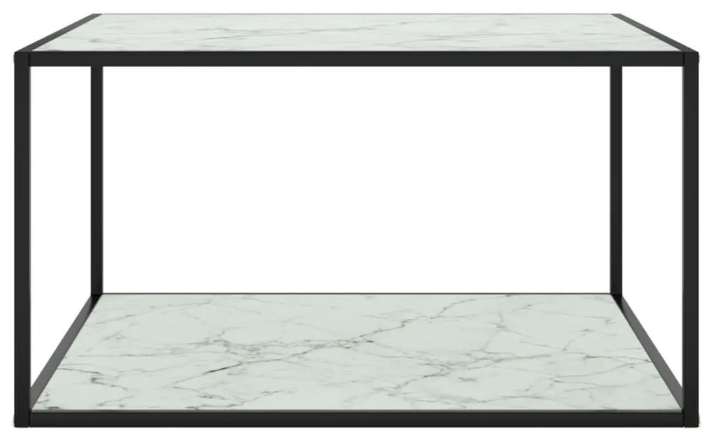 Τραπεζάκι Σαλονιού Μαύρο 90x90x50 εκ. Λευκό Γυαλί Όψη Μαρμάρου - Μαύρο