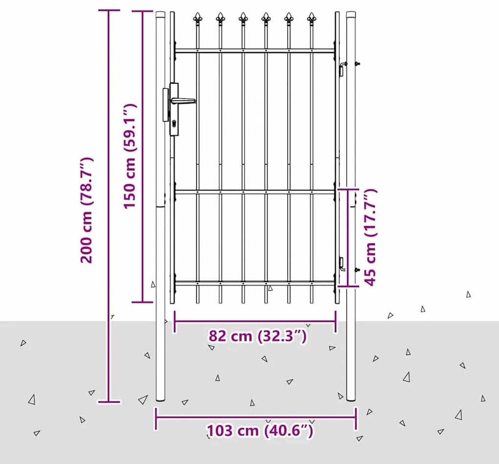 vidaXL Πύλη Φράχτη Γκρι 100 x 150 cm Χάλυβας με Επικάλυψη Πούδρας