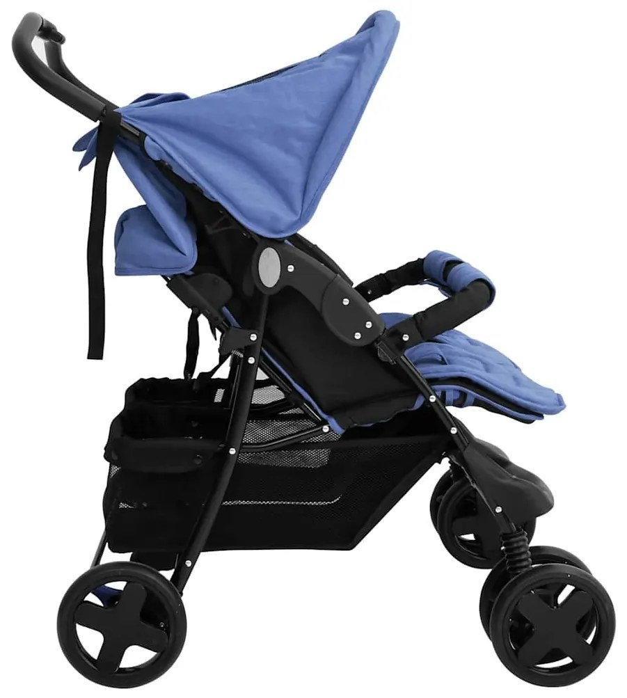 vidaXL Καρότσι Διδύμων Ναυτικό Μπλε Ατσάλινο