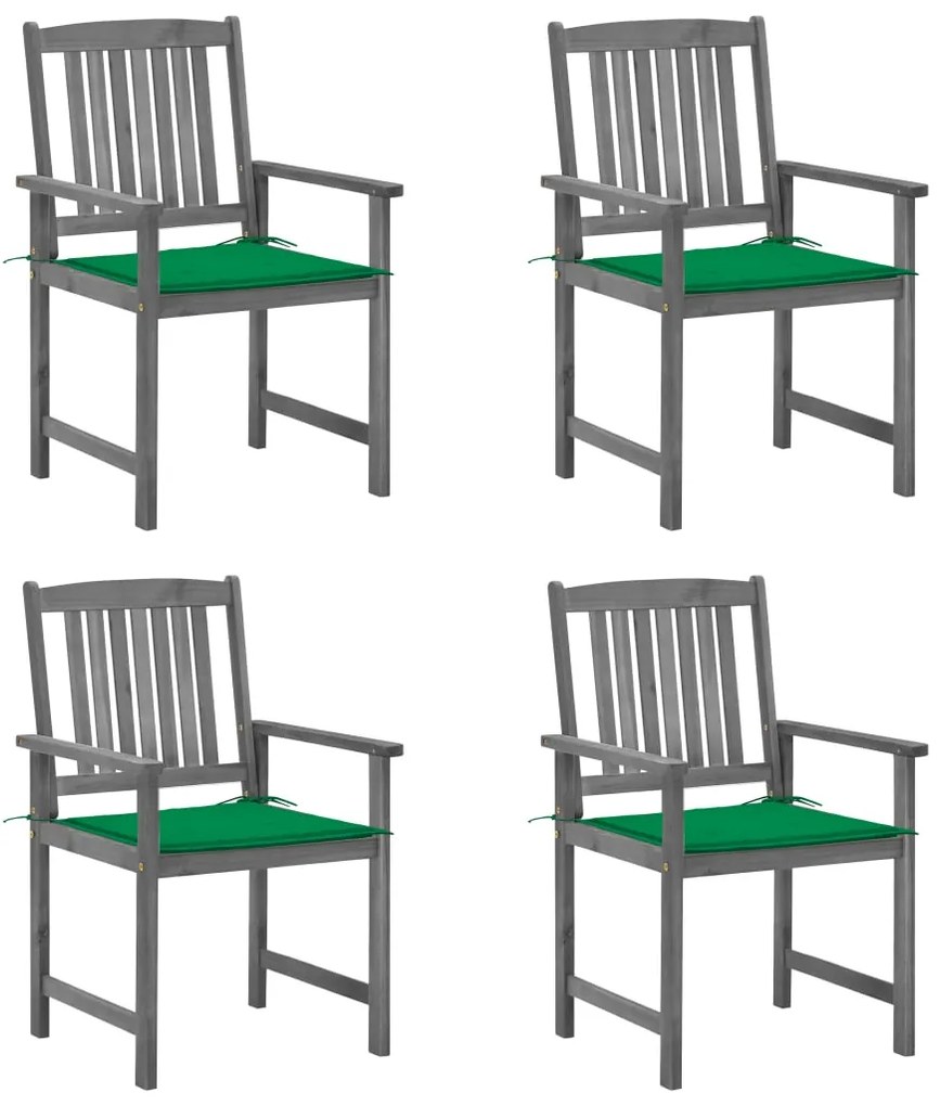 Καρέκλες Κήπου 4 τεμ. Γκρι Μασίφ Ξύλο Ακακίας με Μαξιλάρια