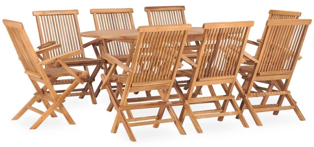 vidaXL Σετ Τραπεζαρίας Εξ. Χώρου Πτυσσόμενο 9 τεμ. από Μασίφ Ξύλο Teak