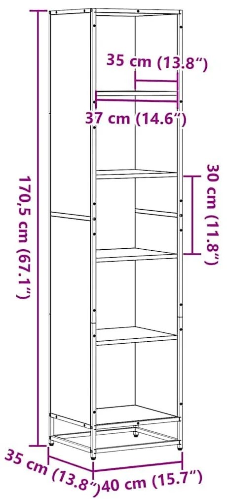 Βιβλιοθήκη Μαύρη 40x35x170,5 εκ. από Μοριοσανίδα - Μαύρο