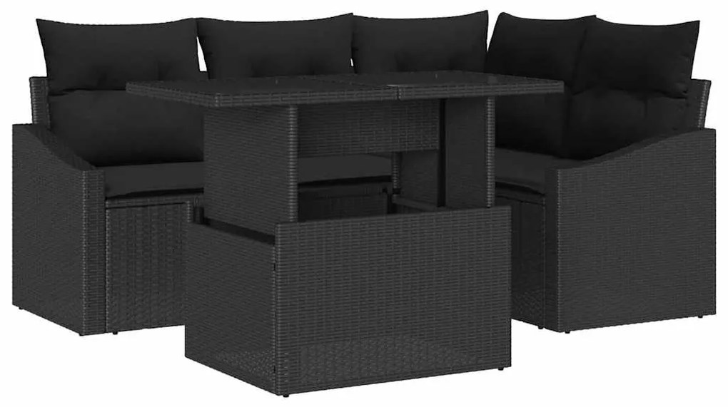 vidaXL Σετ Καναπέ Κήπου με μαξιλάρι 5 pcs Μαύρο συνθετικό ρατάν