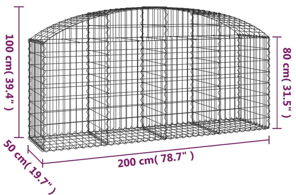 Συρματοκιβώτιο Τοξωτό 200x50x80/100εκ. από Γαλβανισμένο Χάλυβα - Ασήμι