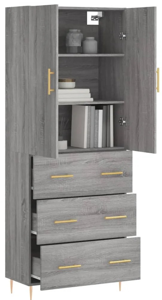vidaXL Ντουλάπι Γκρι Sonoma 69,5 x 34 x 180 εκ. Επεξεργασμένο Ξύλο