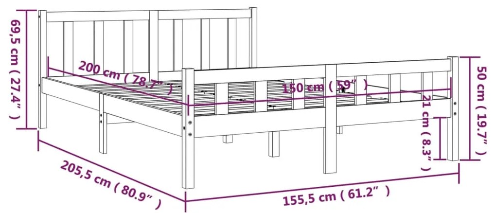 ΠΛΑΙΣΙΟ ΚΡΕΒΑΤΙΟΥ 150 X 200 ΕΚ. ΑΠΟ ΜΑΣΙΦ ΞΥΛΟ 5FT KING SIZE 810684