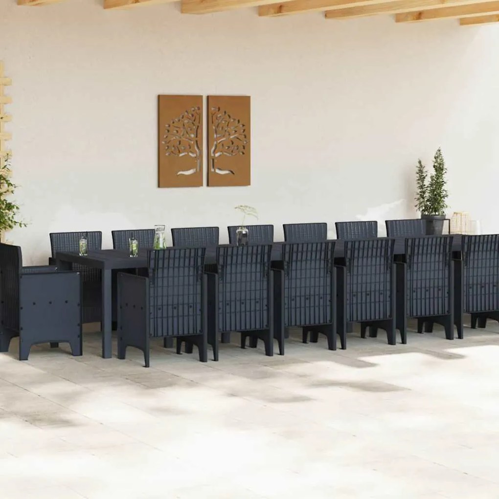 vidaXL Σέτ φαγητού για κήπο 17 pcs Ανθρακί Rattan Polt