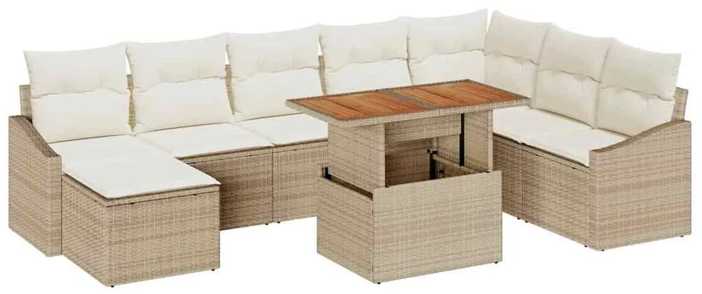 vidaXL Σέτ φαγητού για κήπο με μαξιλάρι 9 pcs Μπεζ, Κρέμα