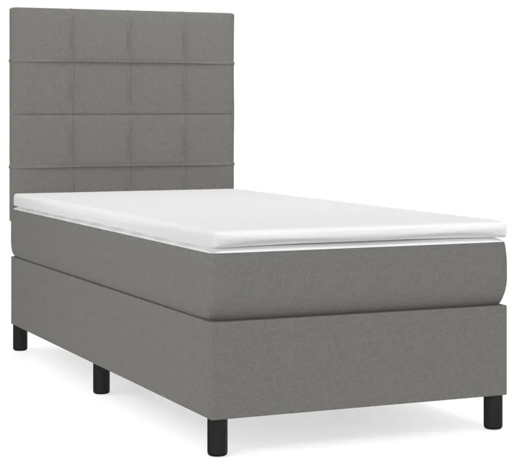 vidaXL Κρεβάτι Boxspring με Στρώμα Σκούρο Γκρι 90x190 εκ. Υφασμάτινο