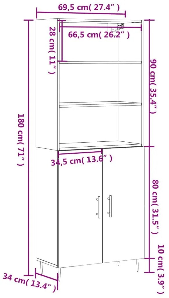 Ντουλάπι Μαύρο 69,5x34x180 εκ. από Επεξεργασμένο Ξύλο - Μαύρο