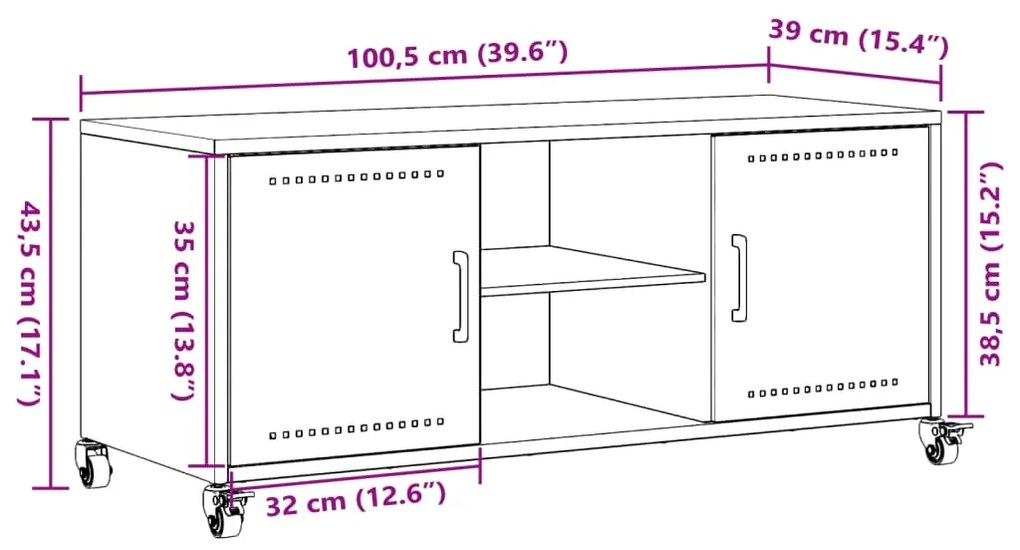 Έπιπλο Τηλεόρασης Ροζ 100,5x39x43,5 εκ. Ατσάλι - Ροζ