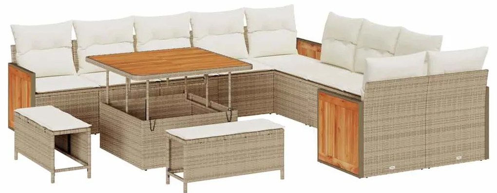 vidaXL Σετ Καναπέ Κήπου με μαξιλάρι 13 pcs μπεζ και κρεμ