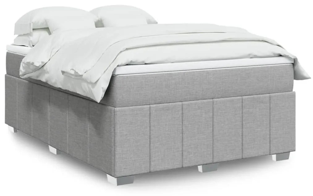 Κρεβάτι Boxspring με Στρώμα Ανοιχτό Γκρι 140x200 εκ. Υφασμάτινο - Γκρι