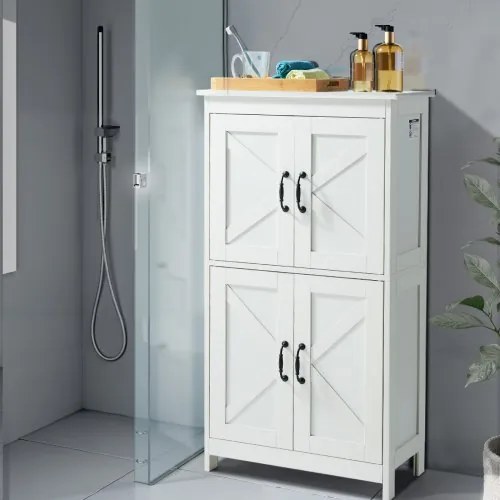 VEVOR Wooden Bathroom Floor Cabinet Storage Organizer Adjustable Shelf White