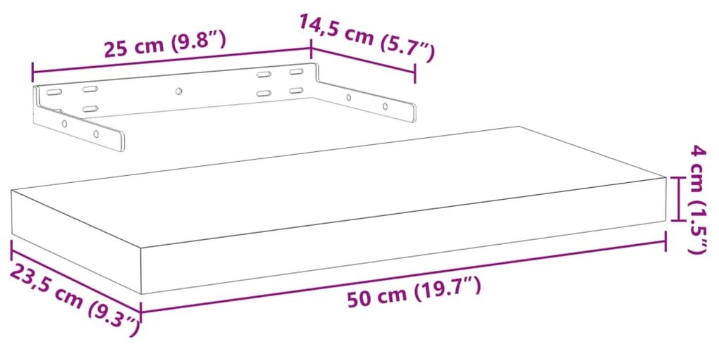 Ράφια Τοίχου 4 τεμ. 50x23,5x4 εκ. Επεξεργασμένο Ξύλο - Καφέ