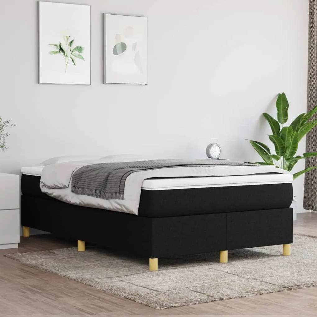 Κρεβάτι Boxspring με Στρώμα Μαύρο 120x200 εκ. Υφασμάτινο - Μαύρο