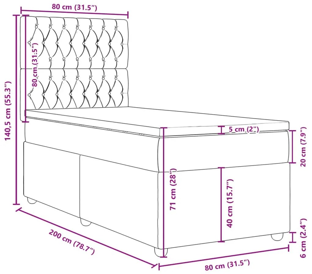 Κρεβάτι Boxspring με Στρώμα Μαύρο 80 x 200 εκ. Υφασμάτινο - Μαύρο