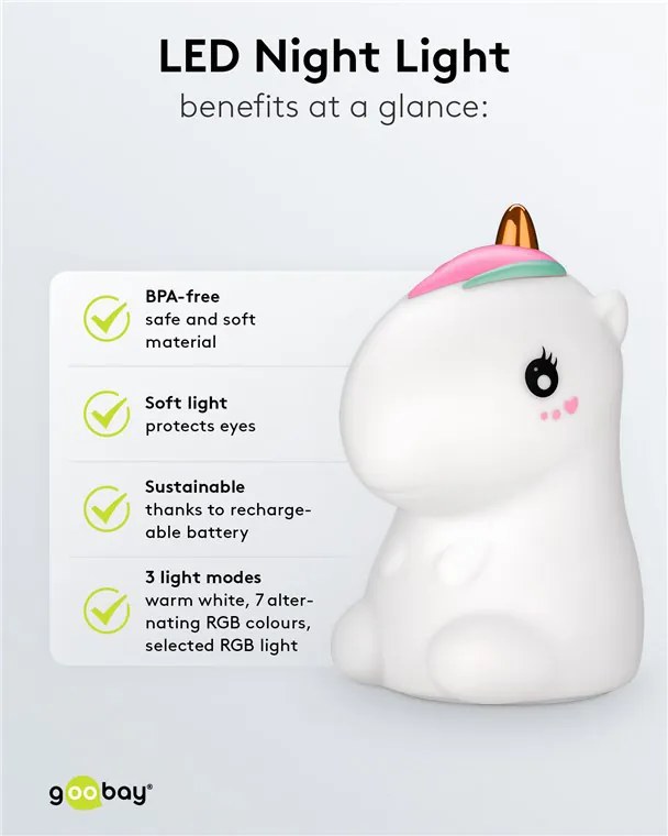 GOOBAY LED φωτιστικό νυκτός μονόκερος 61649, RGB, επαναφορτιζόμενο, λευκό