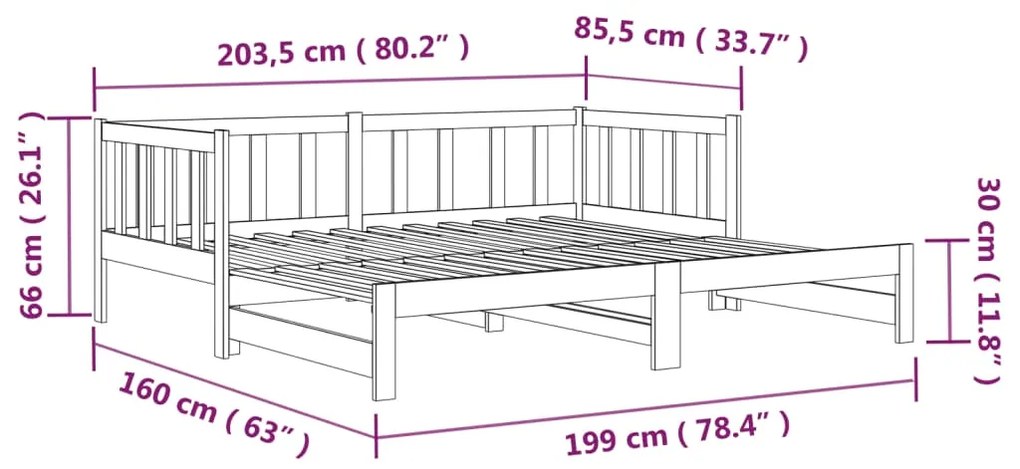 Καναπές Κρεβάτι Συρόμενος Λευκός 2x(90x190) εκ. από Μασίφ Πεύκο - Λευκό