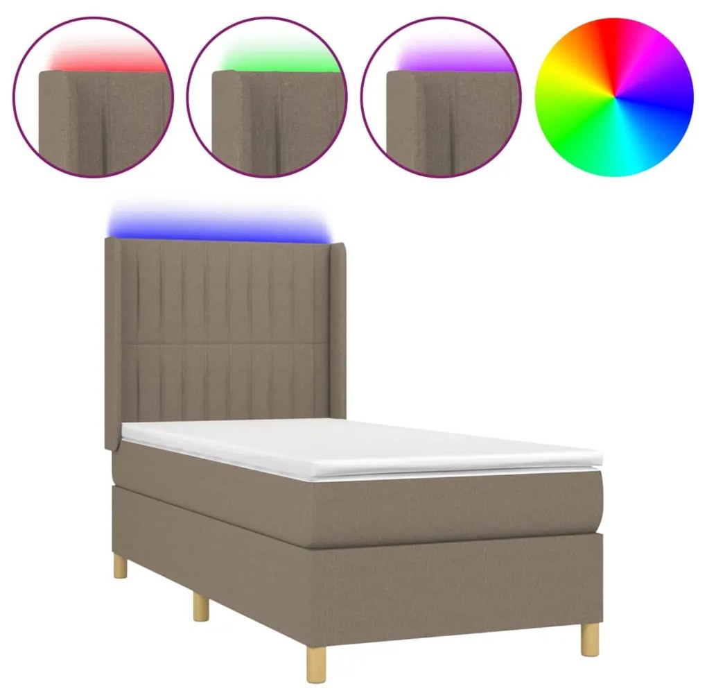 ΚΡΕΒΑΤΙ BOXSPRING ΜΕ ΣΤΡΩΜΑ &amp; LED TAUPE 90X190 ΕΚ. ΥΦΑΣΜΑΤΙΝΟ 3139001