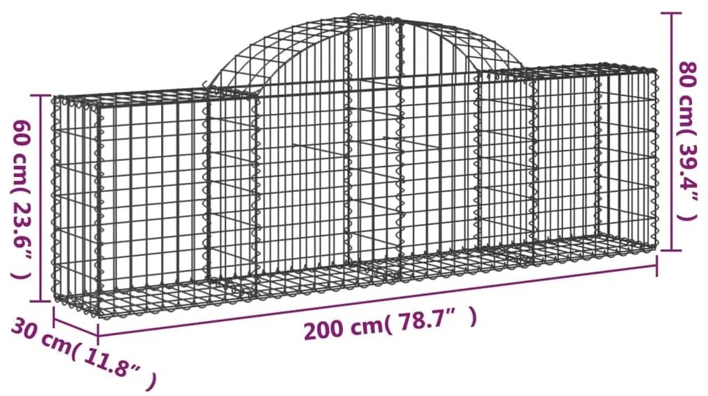 Συρματοκιβώτια Τοξωτά 14 τεμ. 200x30x60/80 εκ. Γαλβαν. Ατσάλι - Ασήμι