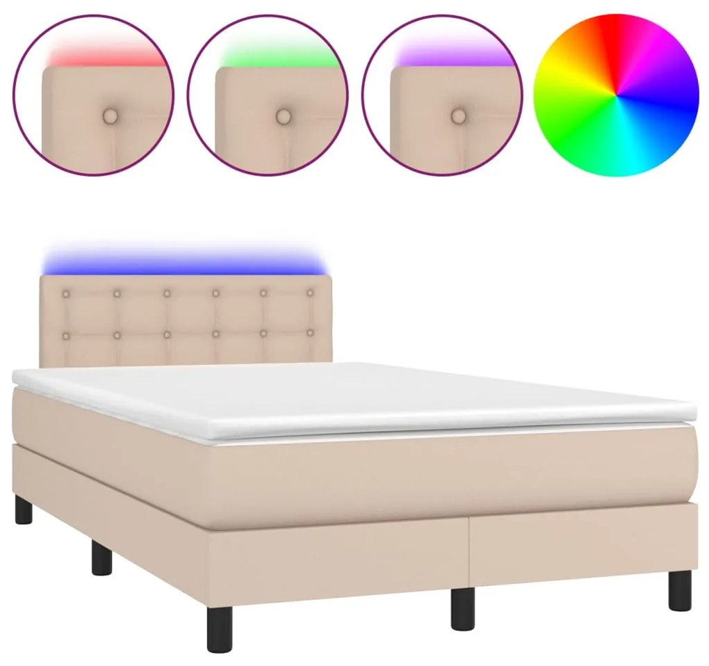 vidaXL Κρεβάτι Boxspring Στρώμα&LED Καπουτσίνο 120x190 εκ. Συνθ. Δέρμα