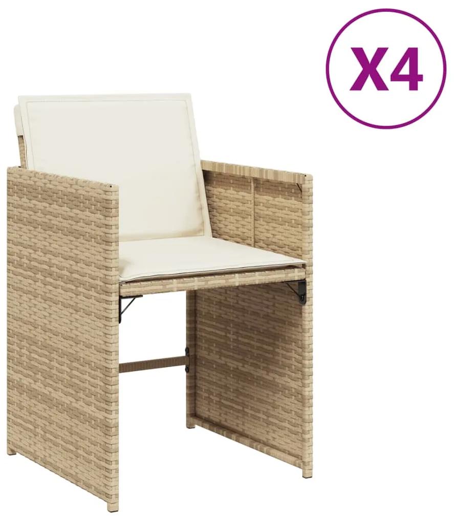 vidaXL Καρέκλες Κήπου 4 τεμ. Μπεζ Συνθετικό Ρατάν με Μαξιλάρια